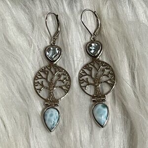 Sterling Larimar Tree Of Life Topaz Earrings
